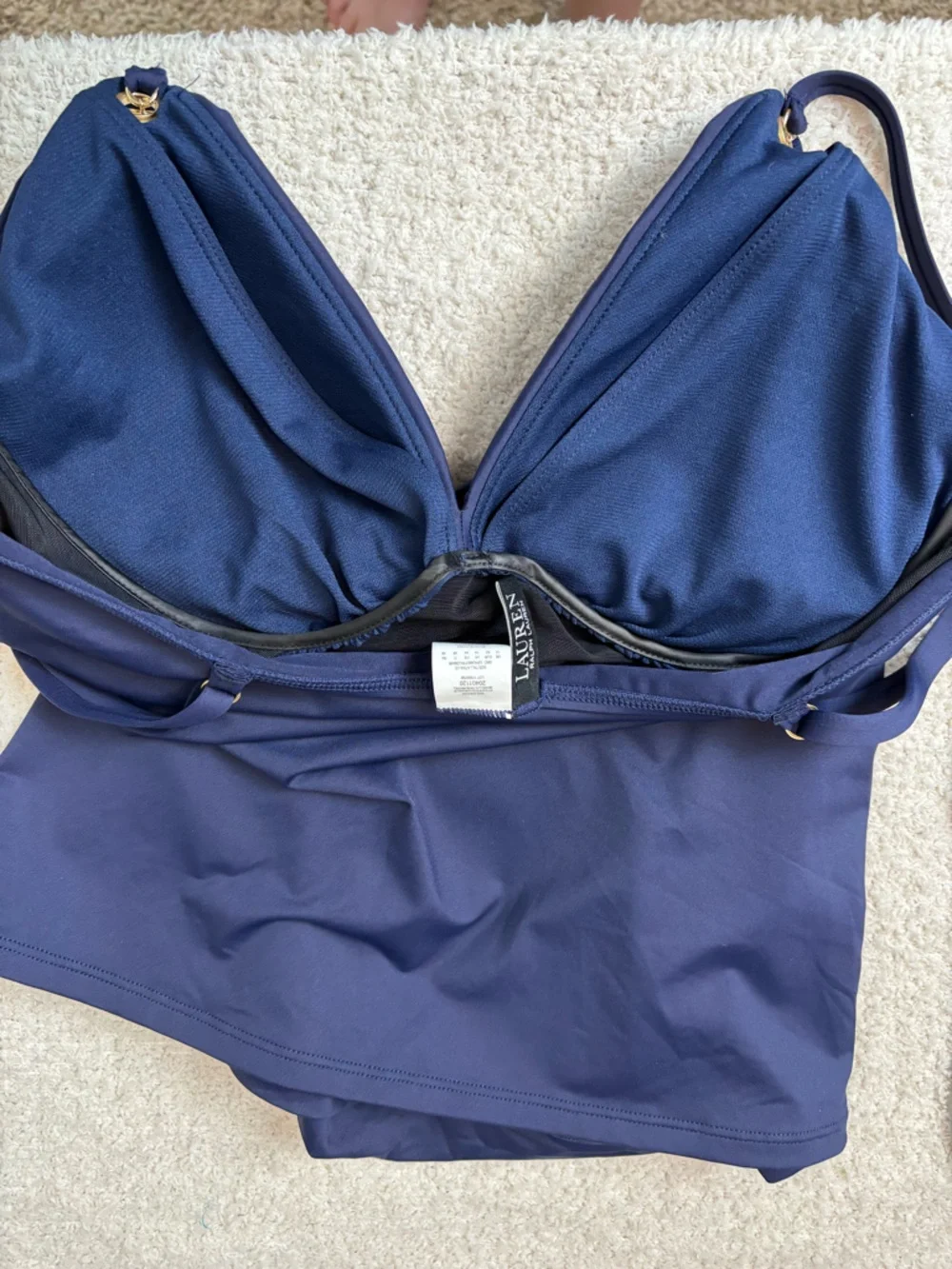 Lauren Ralph‎ Lauren Tankini Womens 12 Navy Toggle-Trim Tankini Top Swim Resort